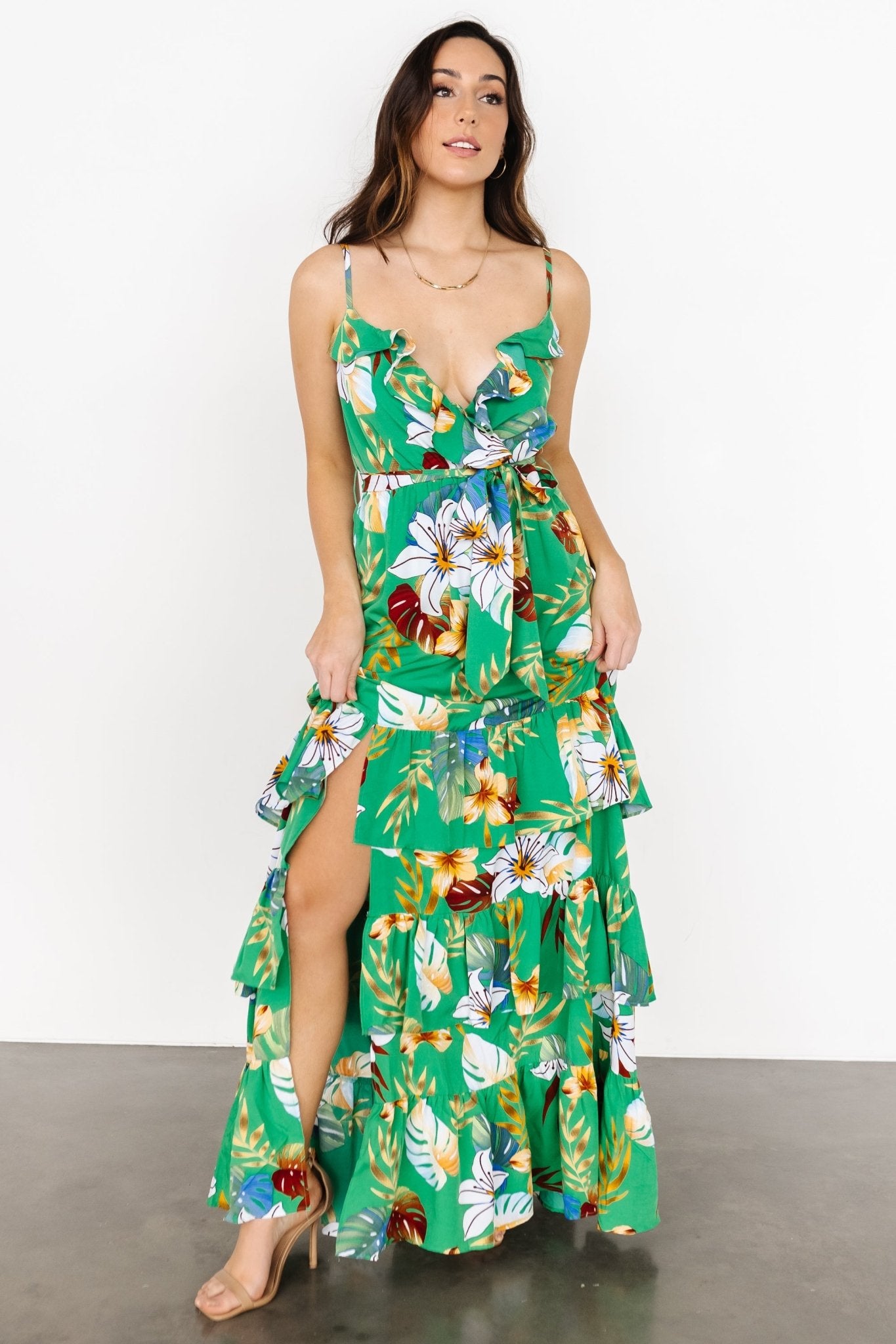 Dolores Ruffle Maxi Dress | Green Multi - Image 12