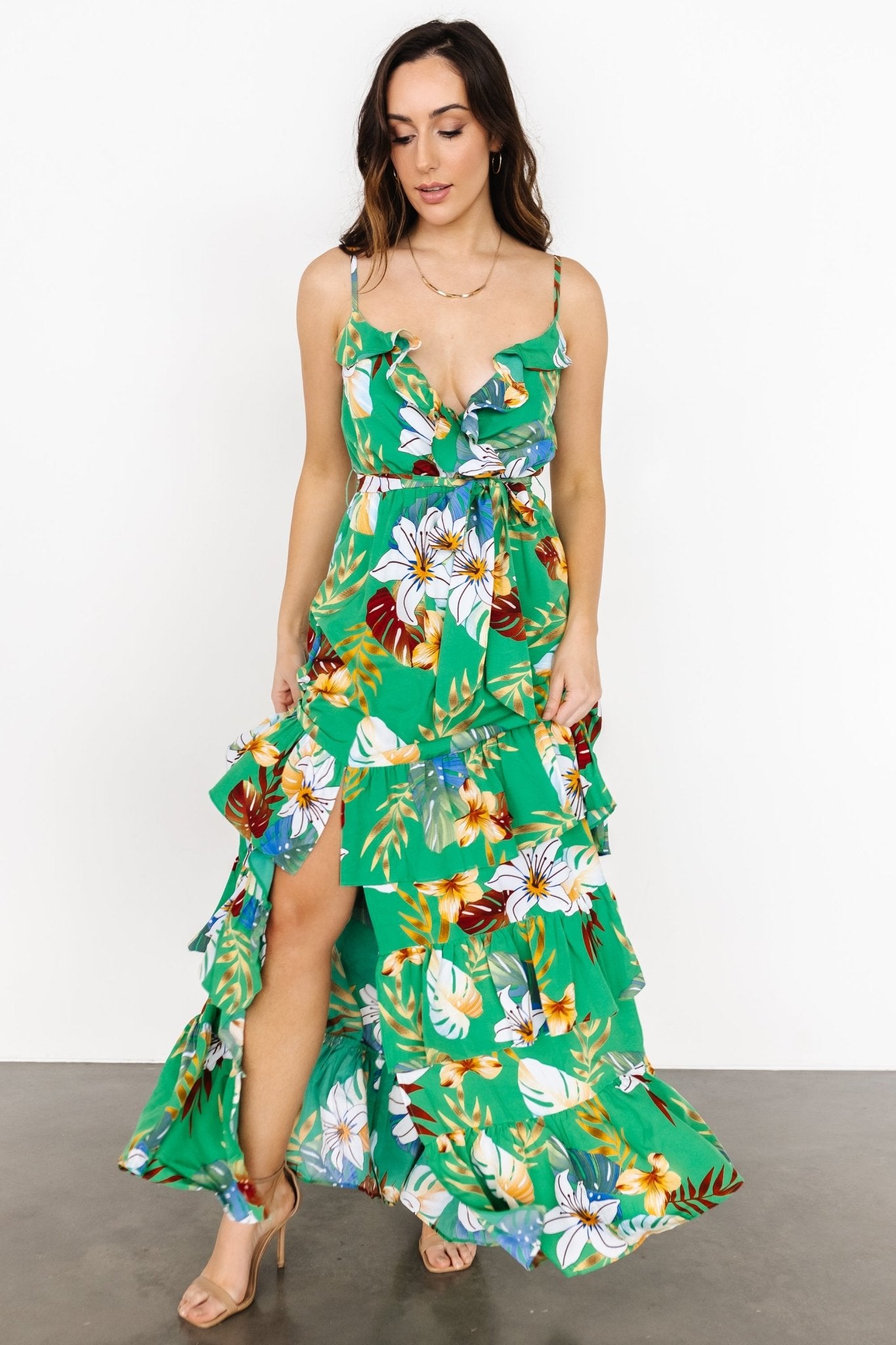 Dolores Ruffle Maxi Dress | Green Multi - Image 11