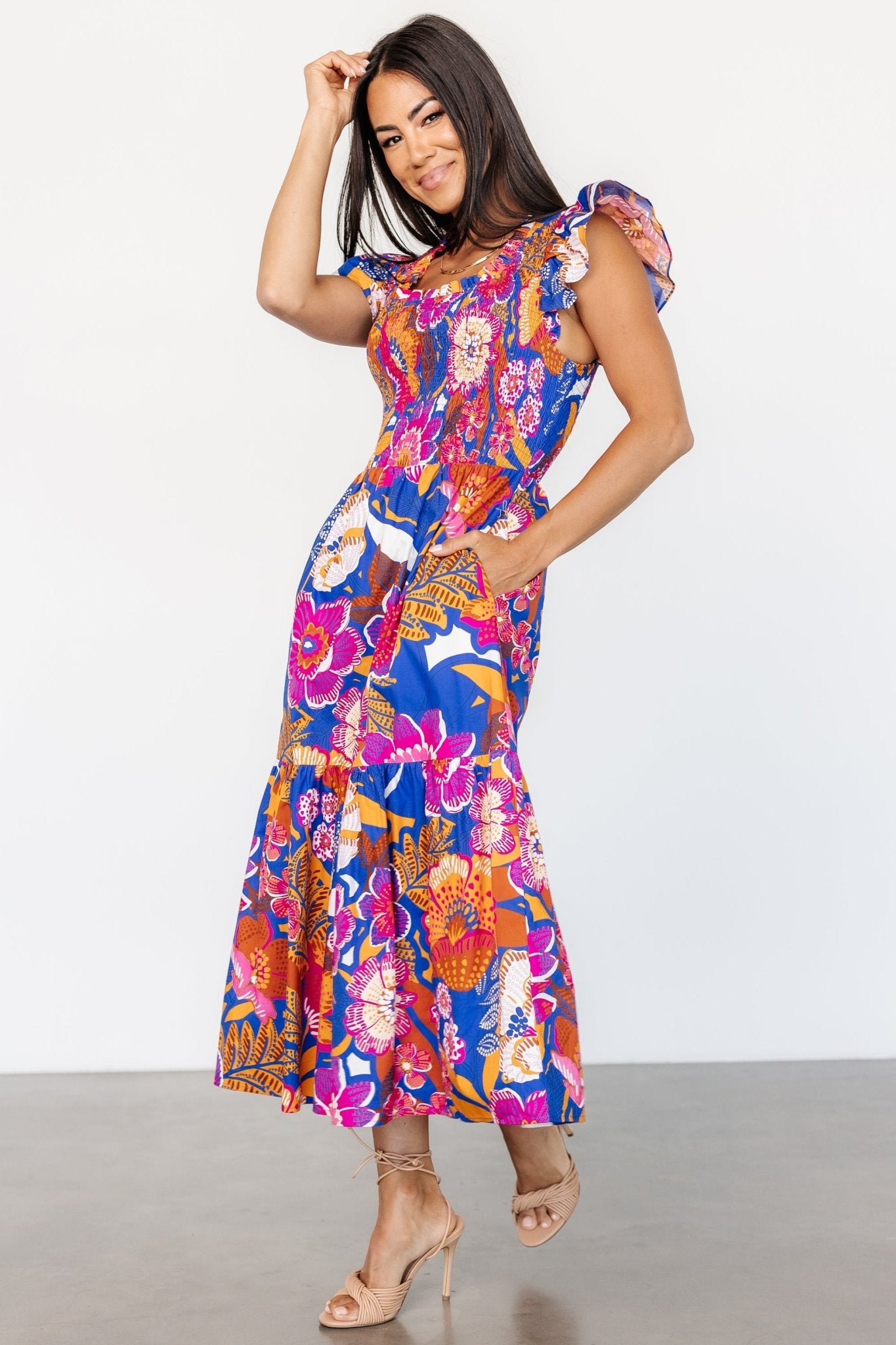 Dominique Midi Dress | Cobalt + Fuchsia Multi - Image 3