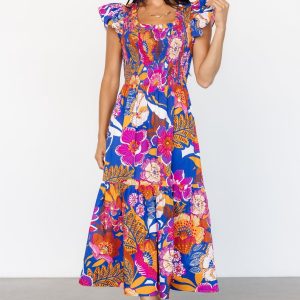 Dominique Midi Dress | Cobalt + Fuchsia Multi
