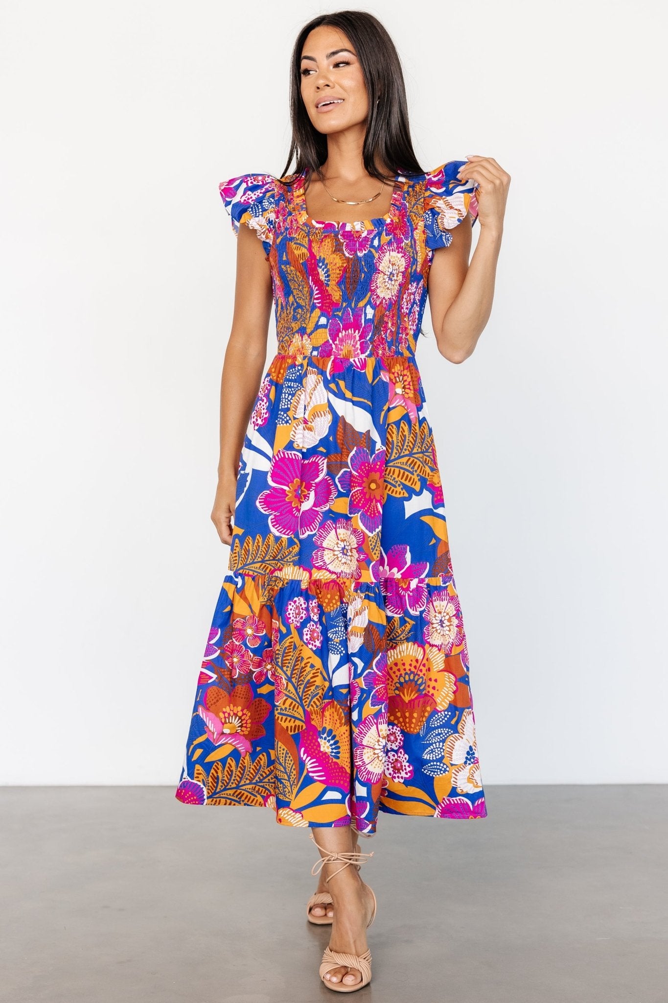 Dominique Midi Dress | Cobalt + Fuchsia Multi