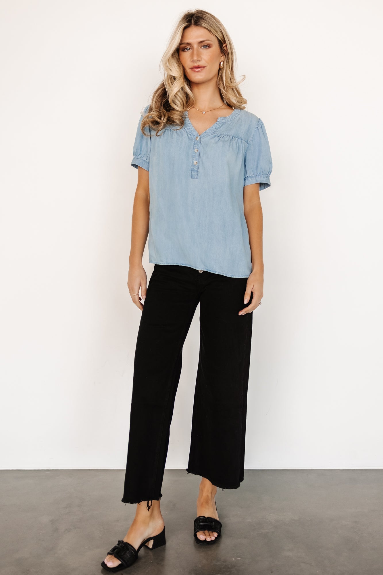 Dori Button Top | Washed Blue - Image 2