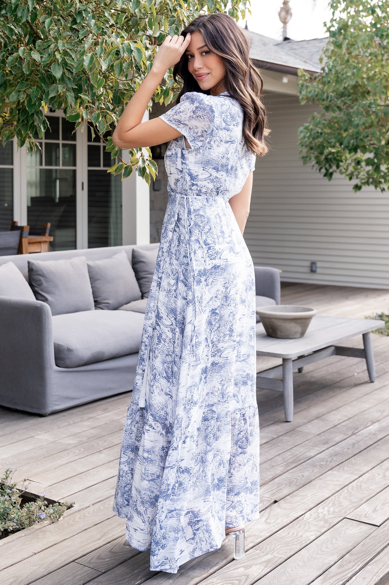Dulce Wrap Maxi Dress | White + Blue Print - Image 2
