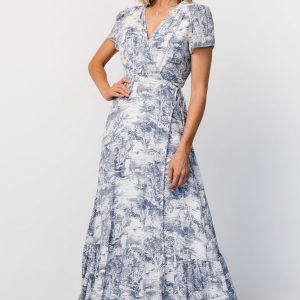 Dulce Wrap Maxi Dress | White + Blue Print