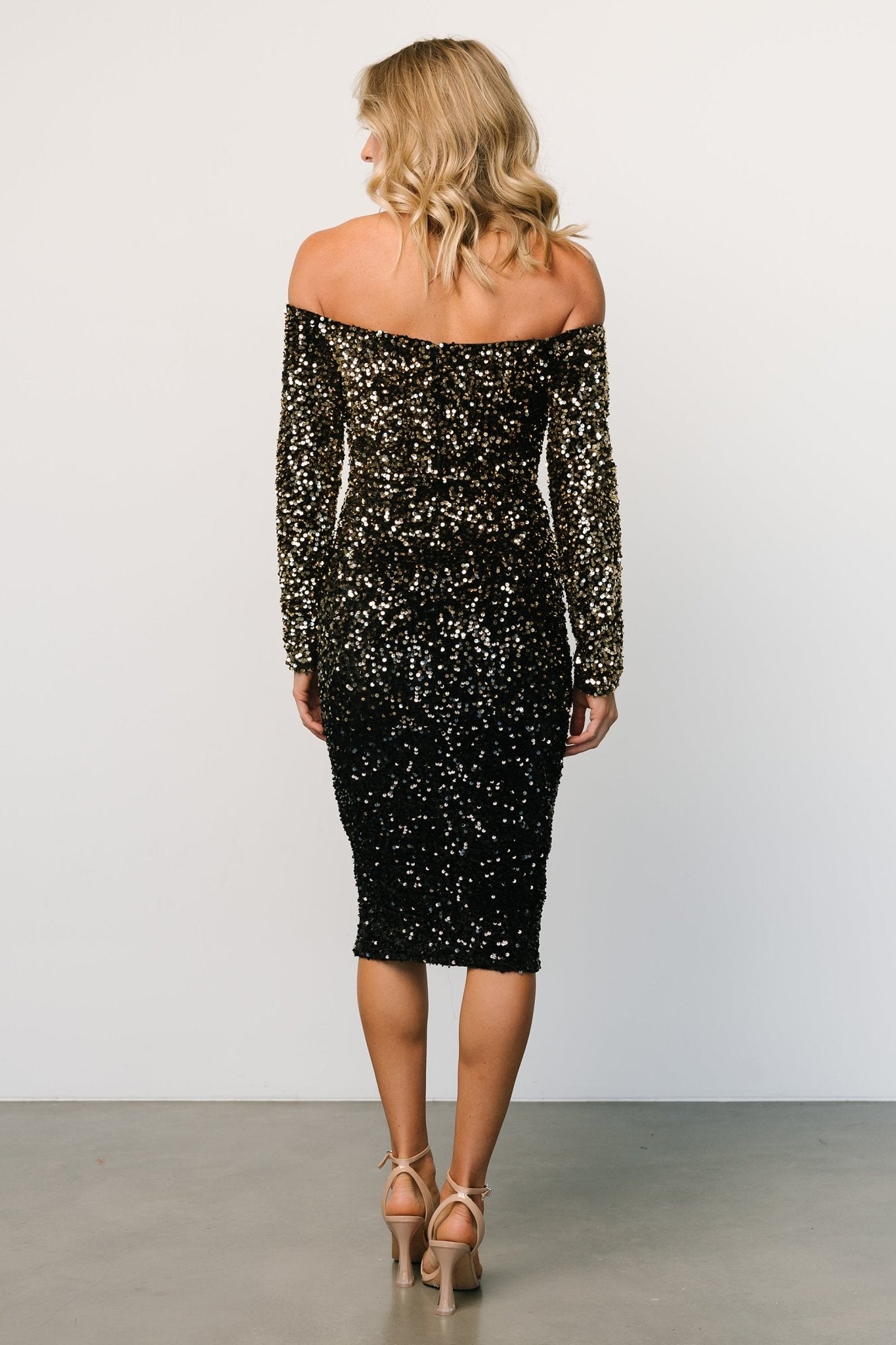 Eclipse Sequin Midi Dress | Black + Gold - Image 8