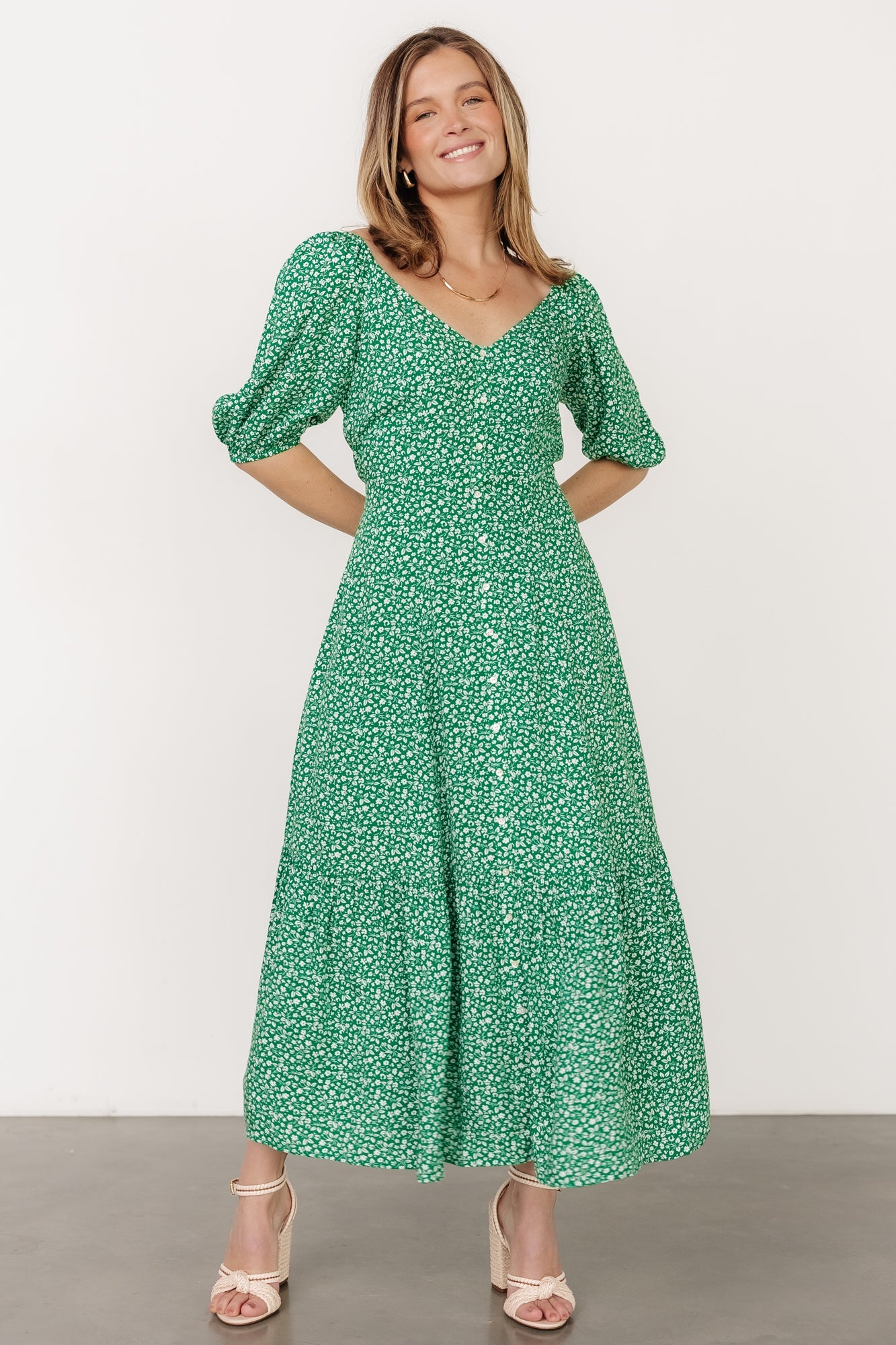 Elisabeth Button Dress | Green Floral - Image 5