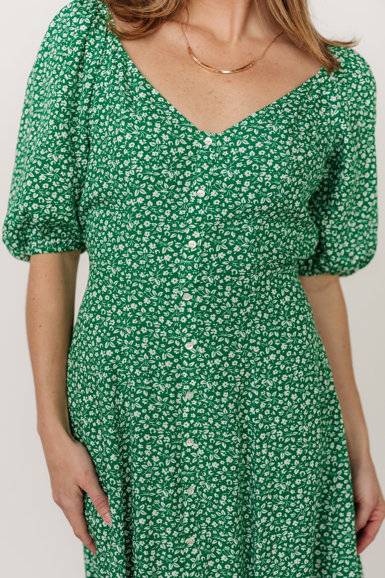 Elisabeth Button Dress | Green Floral - Image 2