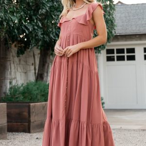 Ellie Ruffle Top Dress | Terracotta