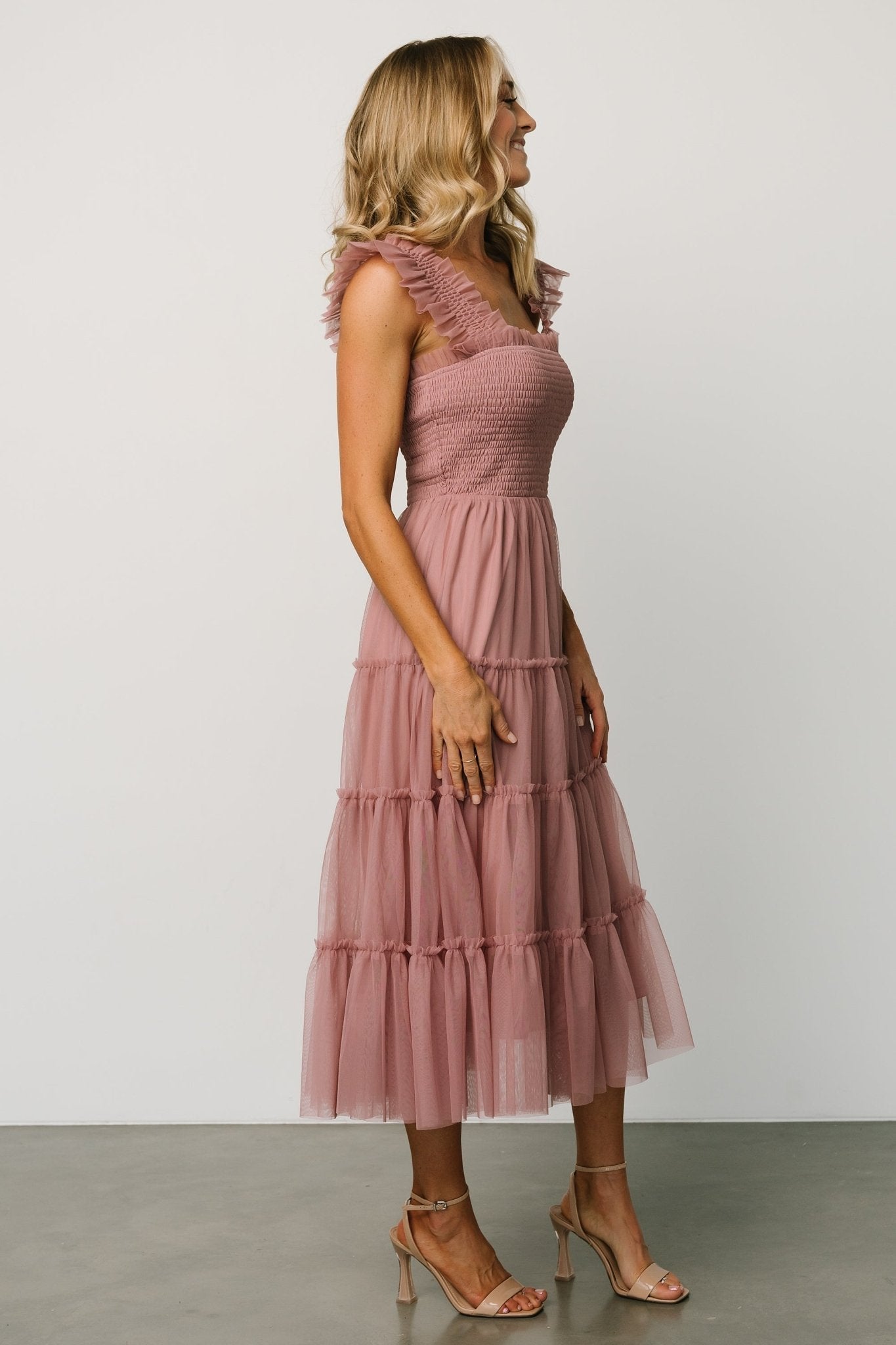 Emma Smocked Tulle Dress | Dusty Rose - Image 6