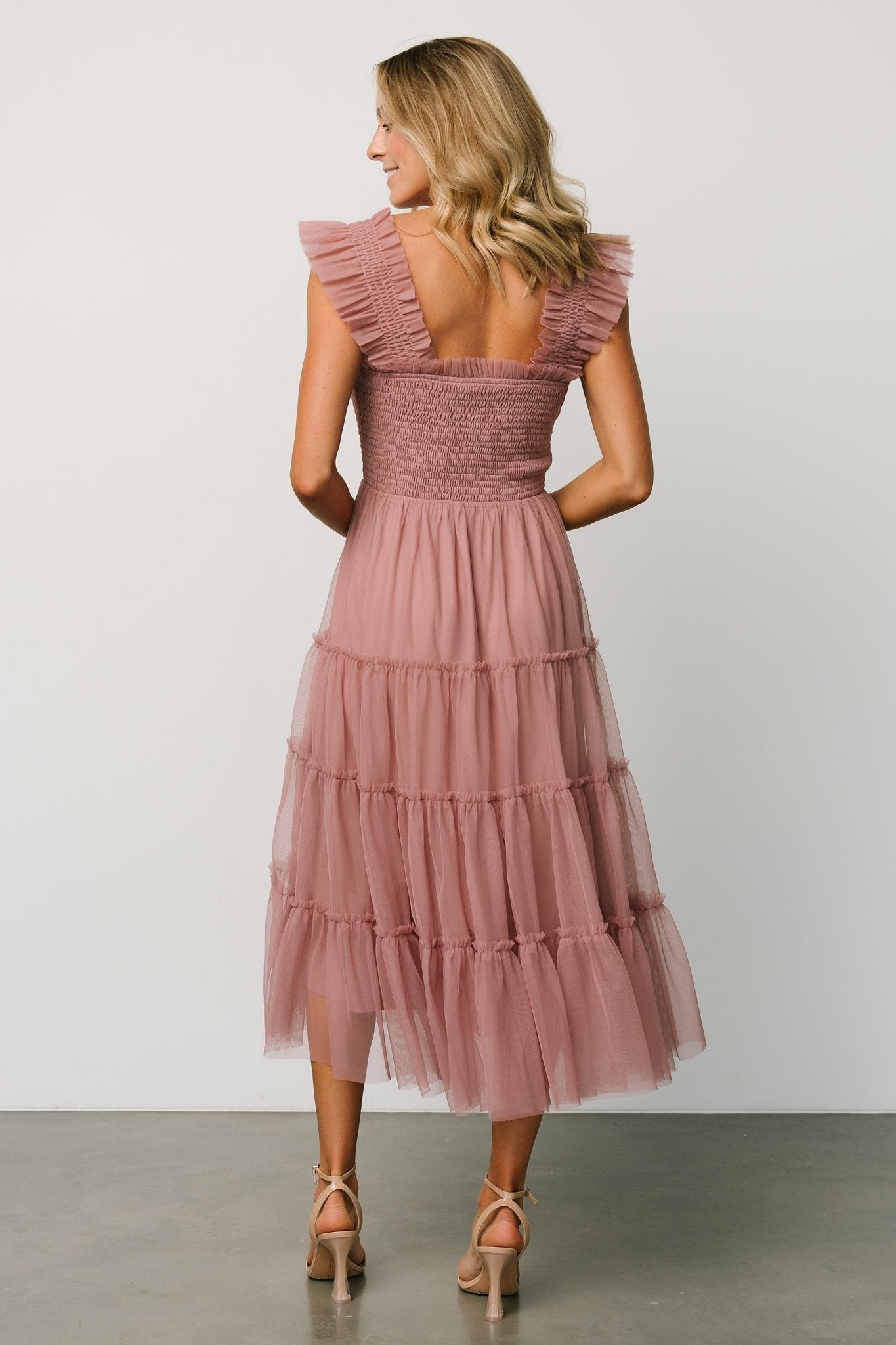Emma Smocked Tulle Dress | Dusty Rose - Image 5