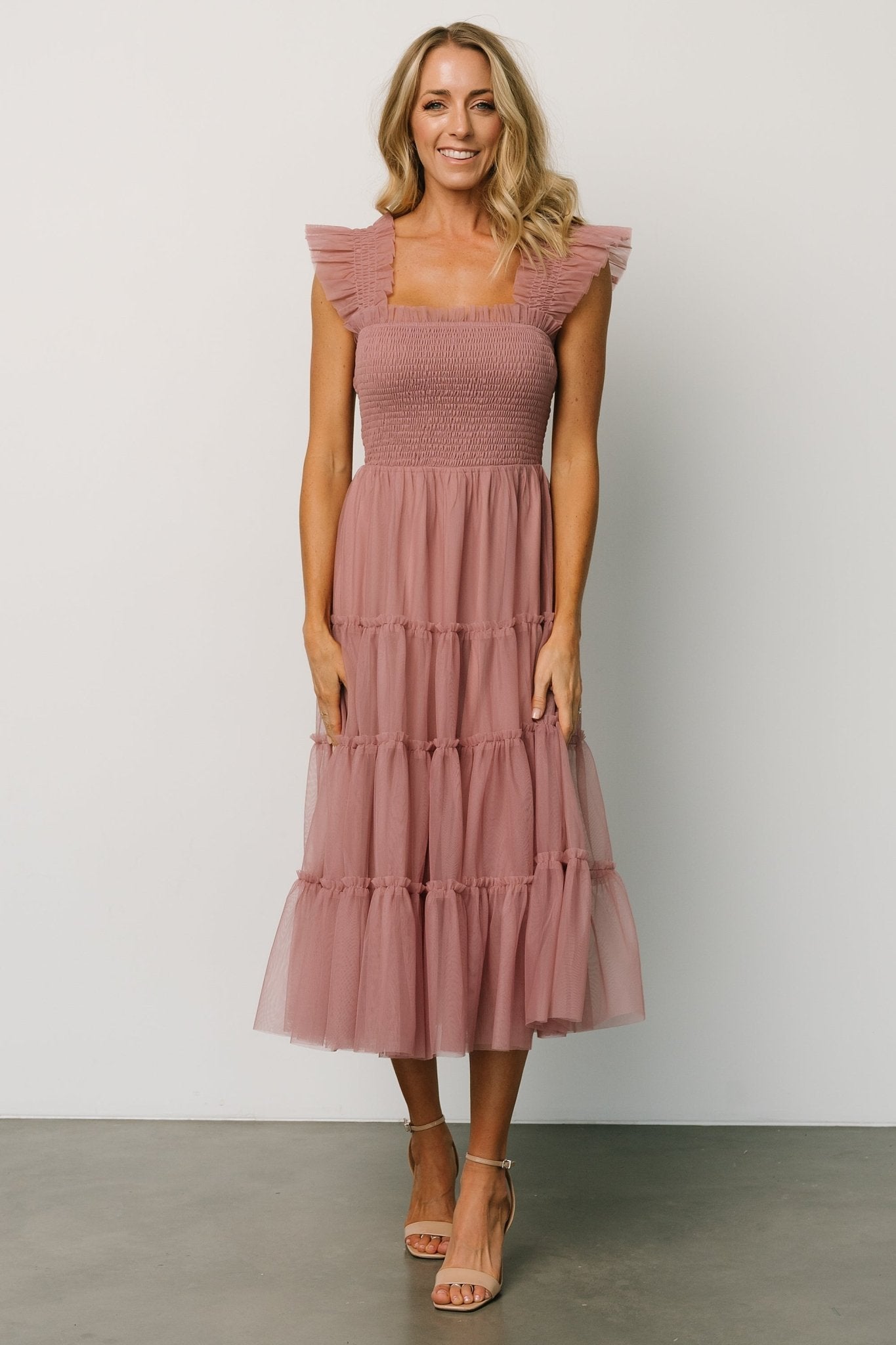 Emma Smocked Tulle Dress | Dusty Rose - Image 4