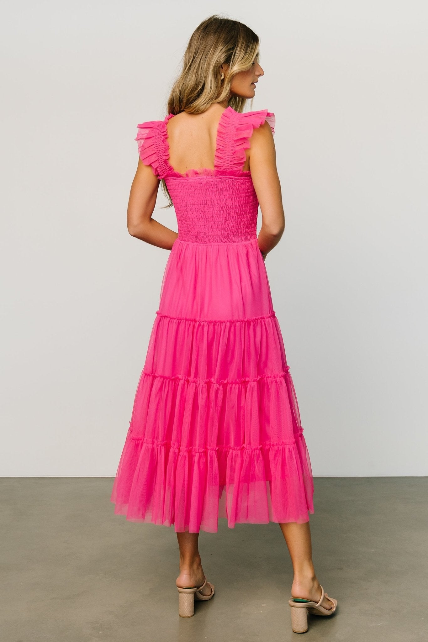 Emma Smocked Tulle Dress | Hot Pink - Image 5