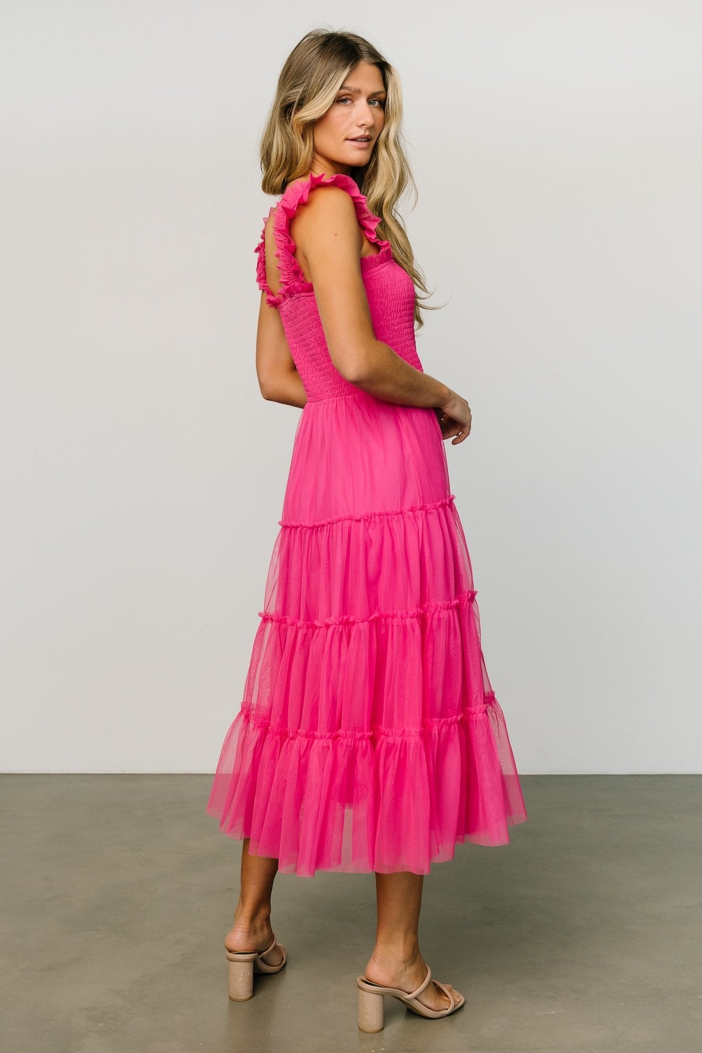 Emma Smocked Tulle Dress | Hot Pink - Image 2