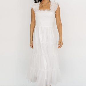 Emma Smocked Tulle Dress | Off White