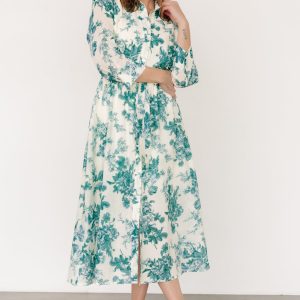 Eunice Button Midi Dress | Cream + Green Floral