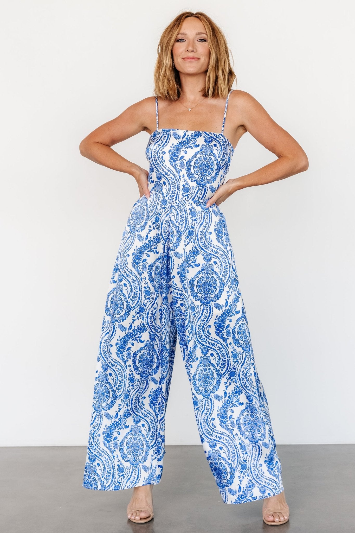 Evia Jumpsuit | Blue + White Print - Image 8