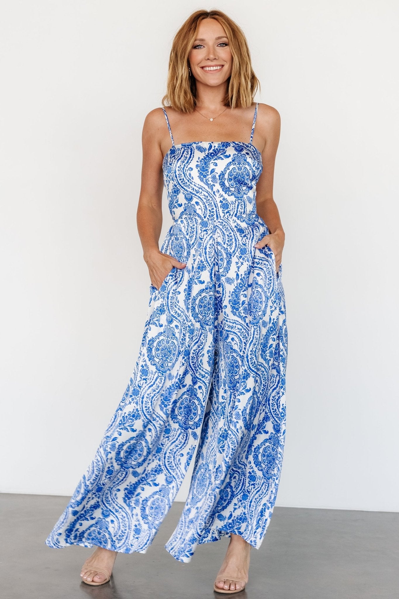 Evia Jumpsuit | Blue + White Print - Image 2