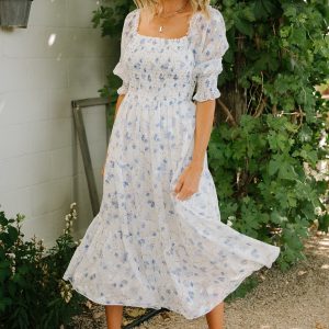 Fabian Jacquard Midi Dress | Blue Floral