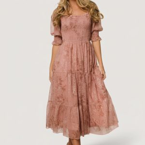 Fabian Jacquard Midi Dress | Mauve + Gold