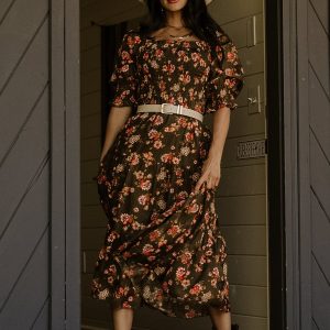 Fabian Jacquard Midi Dress | Olive Floral