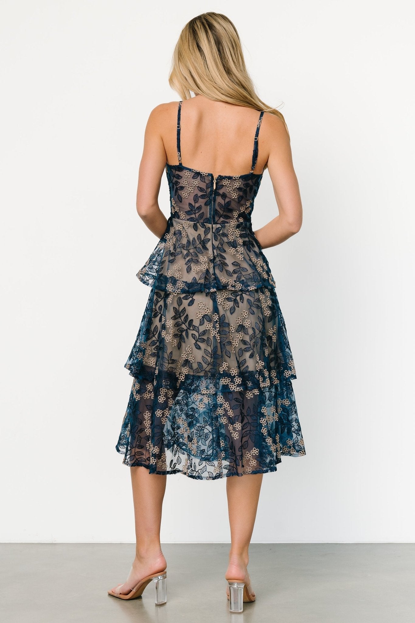 Georgiana Embroidered Midi Dress | Navy - Image 4