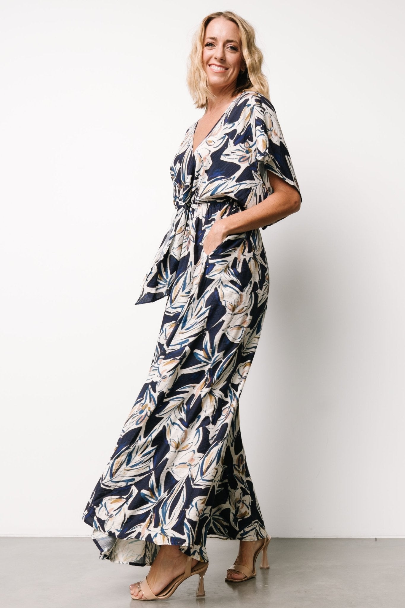 Giada Wide Leg Jumpsuit | Navy + Off White - Image 5