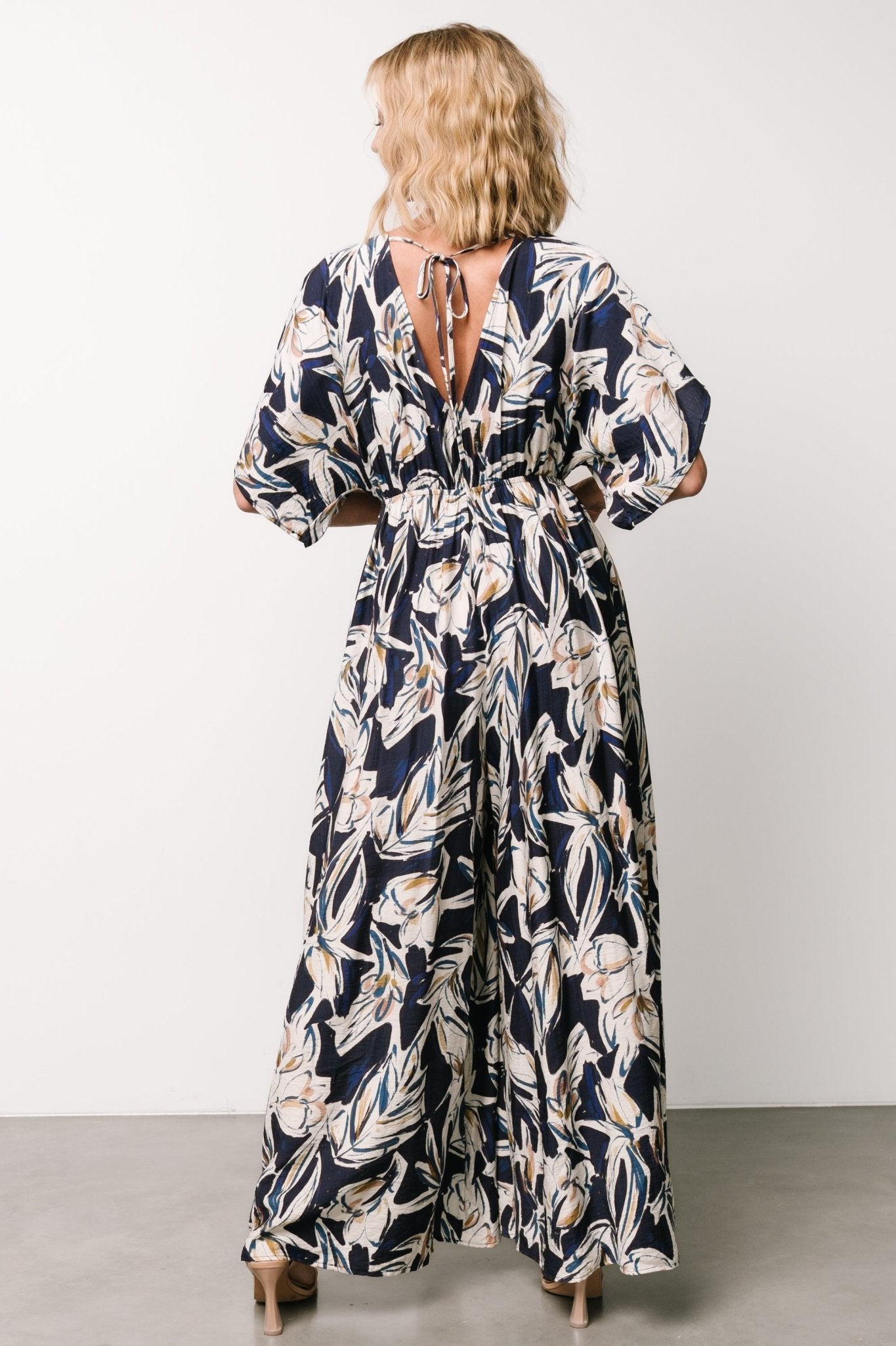 Giada Wide Leg Jumpsuit | Navy + Off White - Image 2