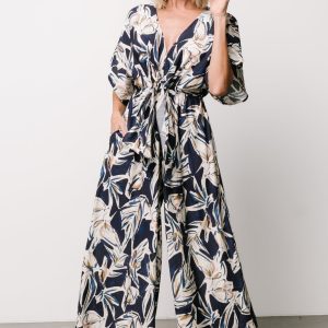 Giada Wide Leg Jumpsuit | Navy + Off White