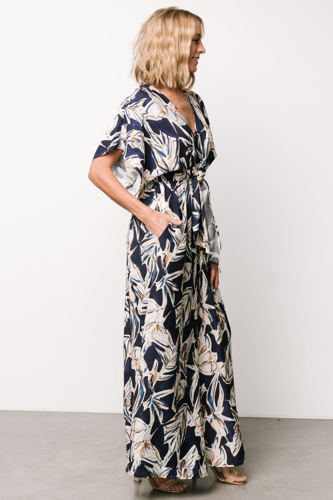 Giada Wide Leg Jumpsuit | Navy + Off White - Image 3