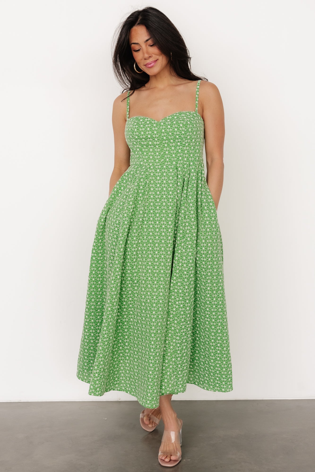Gracelyn Embroidered Sweetheart Dress | Green Floral - Image 6