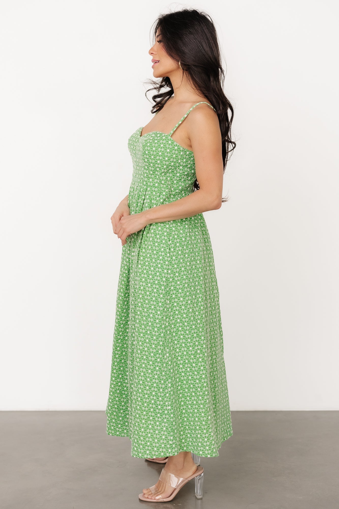 Gracelyn Embroidered Sweetheart Dress | Green Floral - Image 3