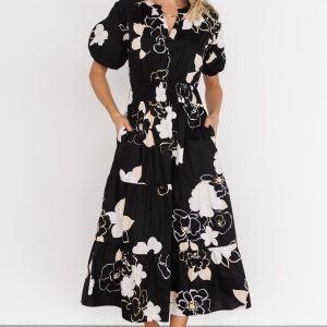 Hacienda Tiered Midi Dress | Black Multi