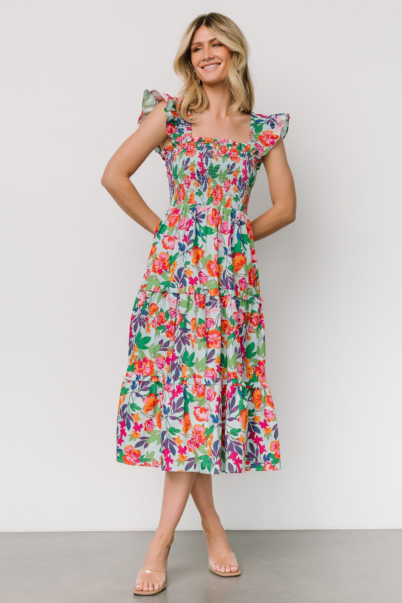 Harper Smocked Midi Dress | Blue Multi Floral - Image 5