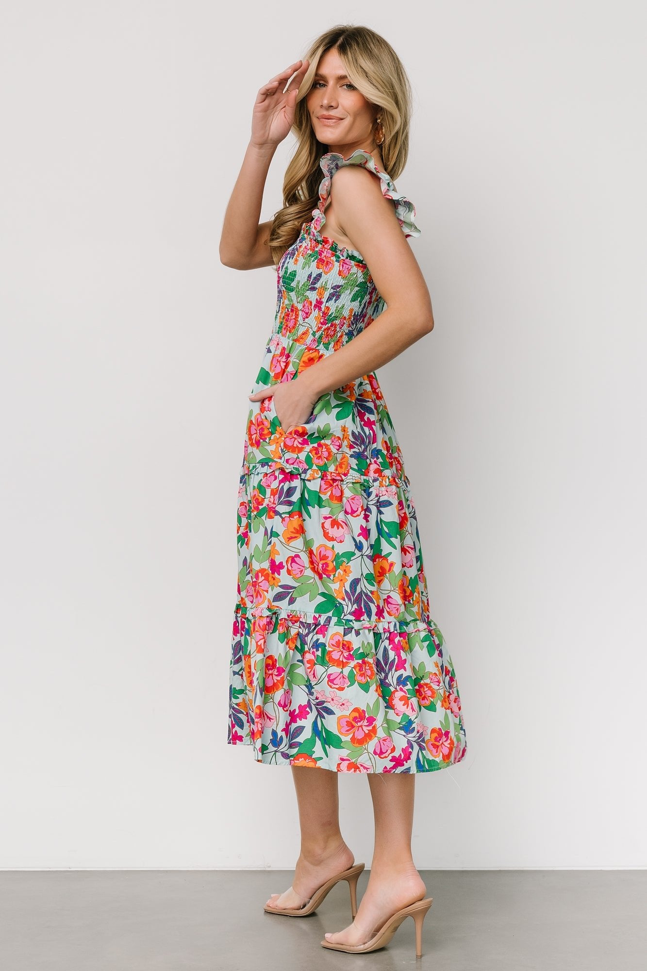 Harper Smocked Midi Dress | Blue Multi Floral - Image 3