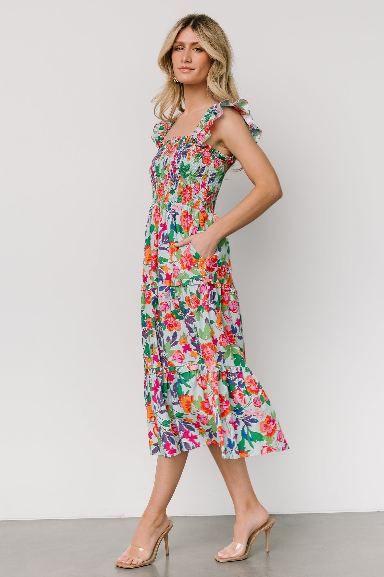 Harper Smocked Midi Dress | Blue Multi Floral - Image 6