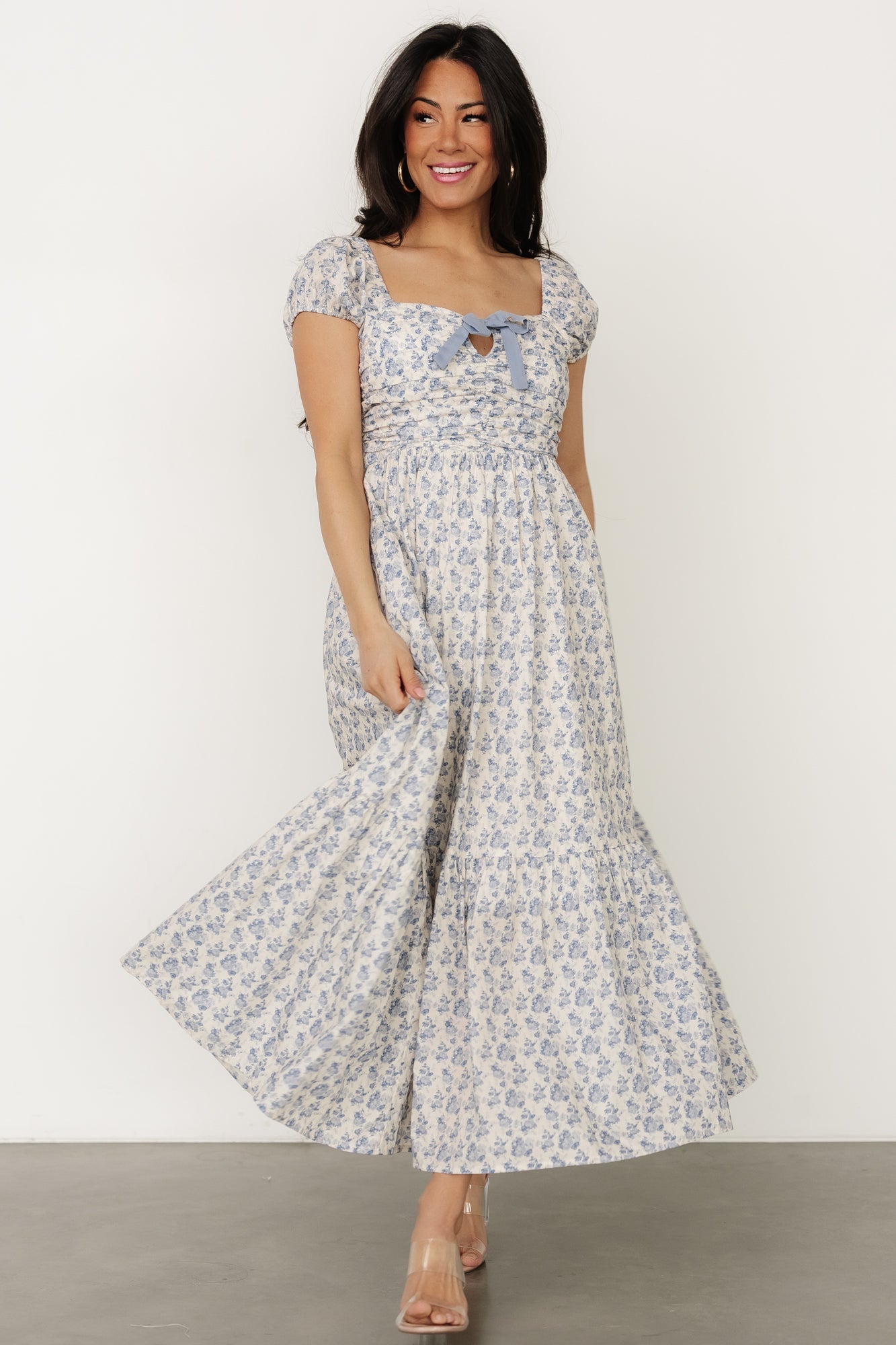 Haven Bow Dress | Ivory + Blue Floral - Image 2