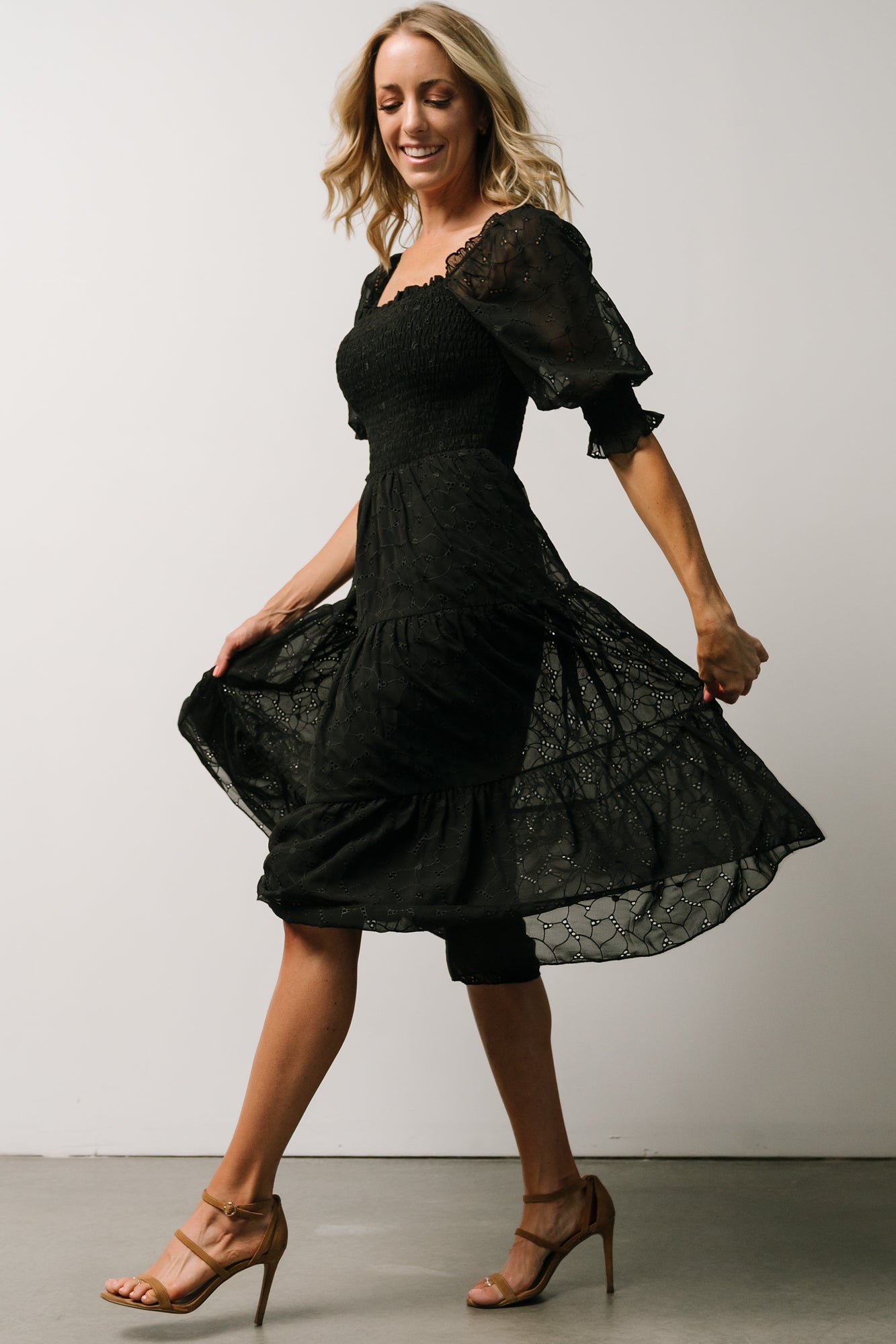 Hazel Eyelet Midi Dress | Black - Image 3