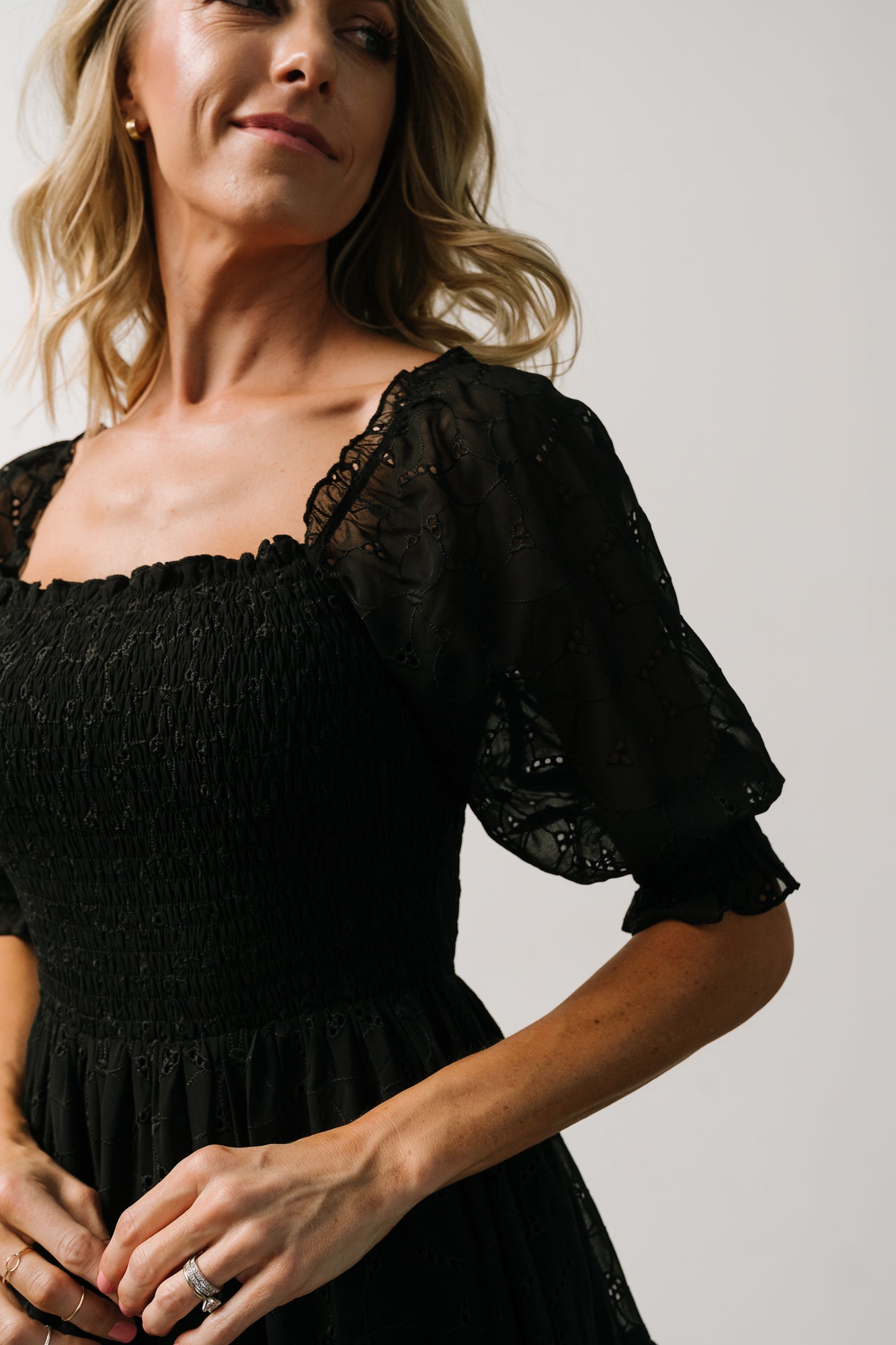 Hazel Eyelet Midi Dress | Black - Image 2