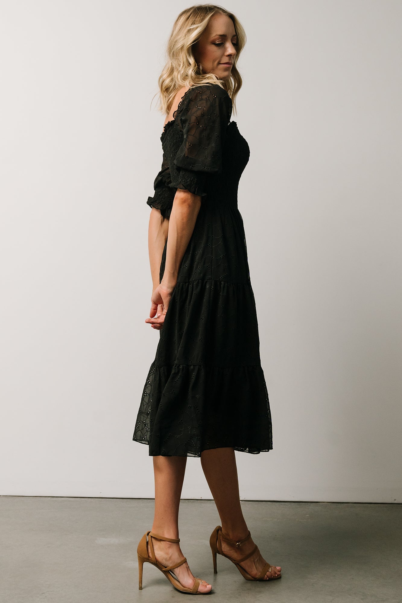 Hazel Eyelet Midi Dress | Black - Image 5