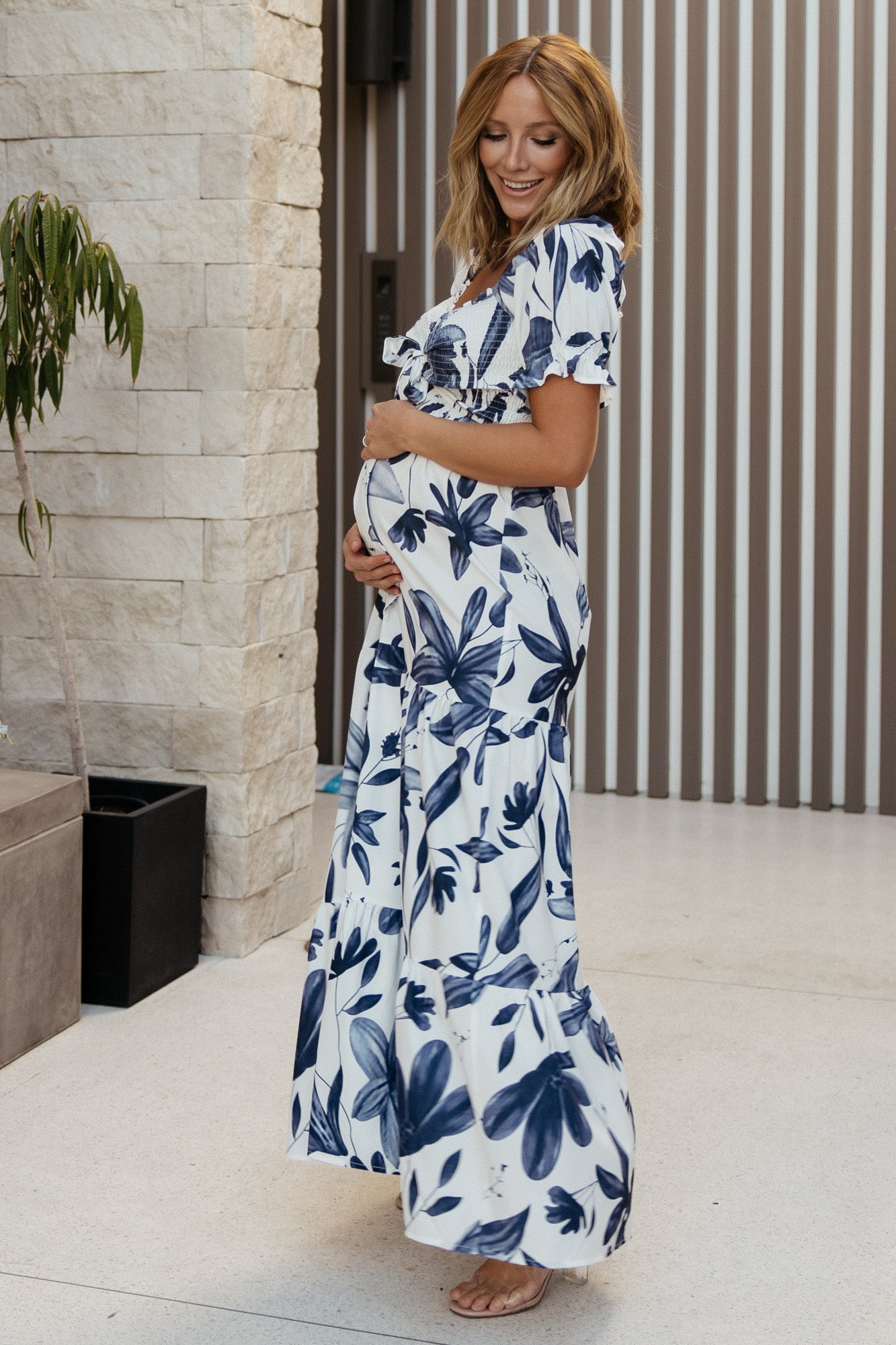Hilaria Maxi Dress | White + Blue - Image 3