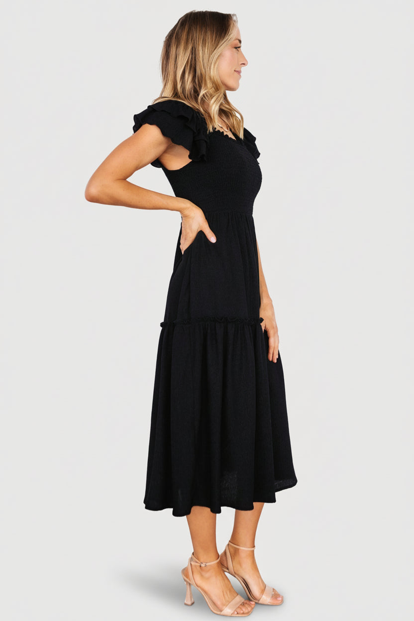 Jacie Smocked Midi Dress | Black - Image 3