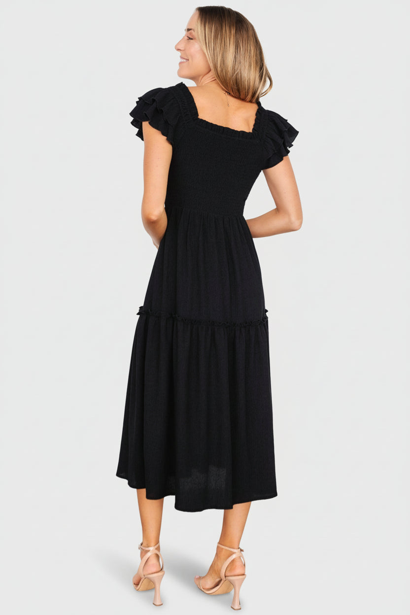 Jacie Smocked Midi Dress | Black - Image 4