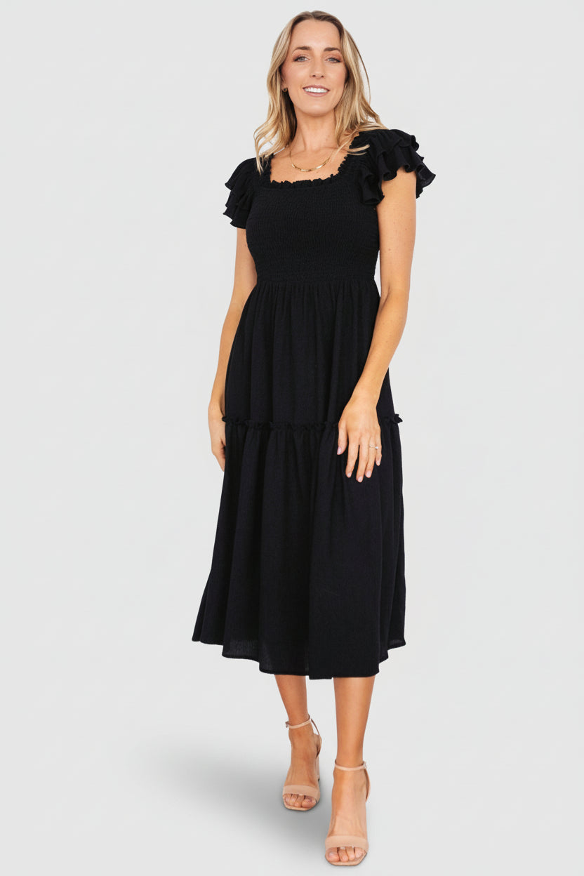 Jacie Smocked Midi Dress | Black