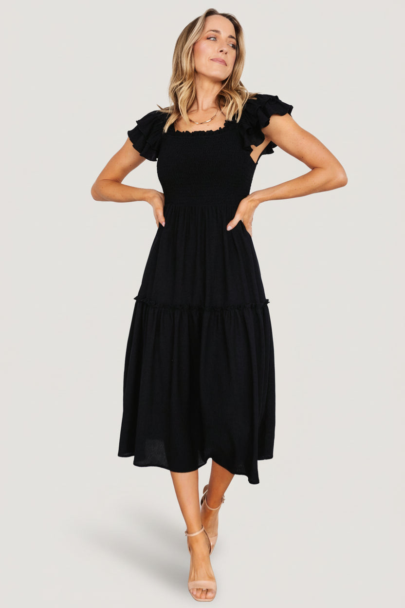 Jacie Smocked Midi Dress | Black - Image 7