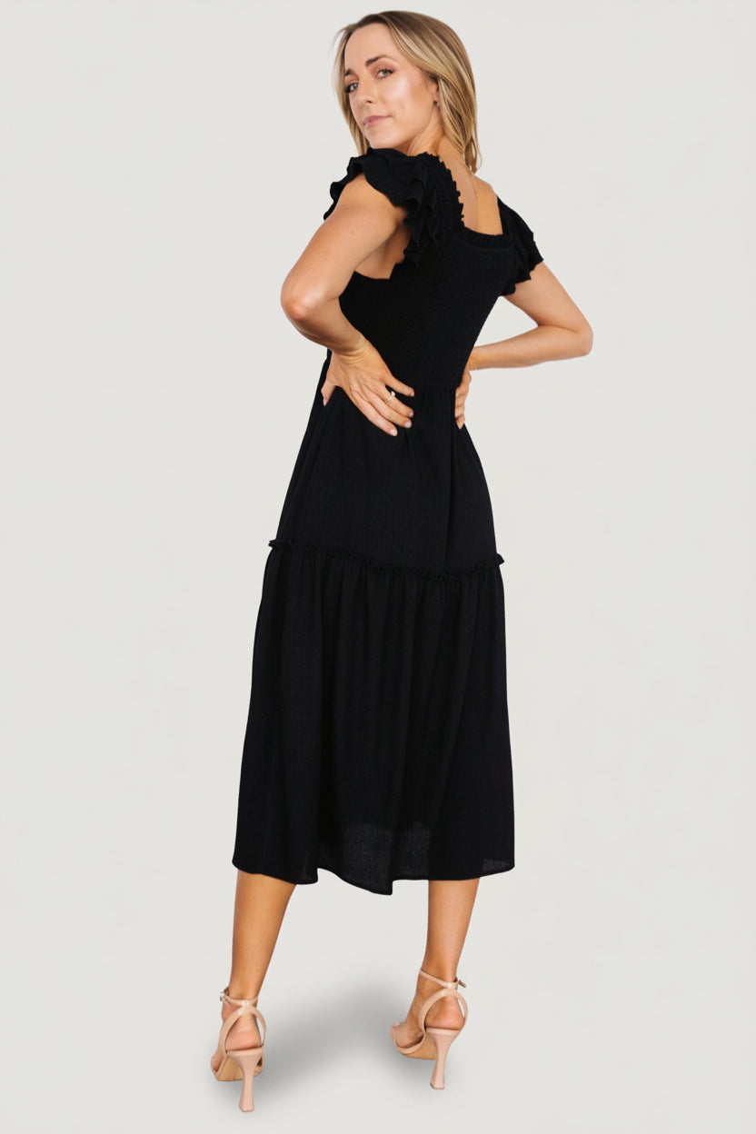 Jacie Smocked Midi Dress | Black - Image 6