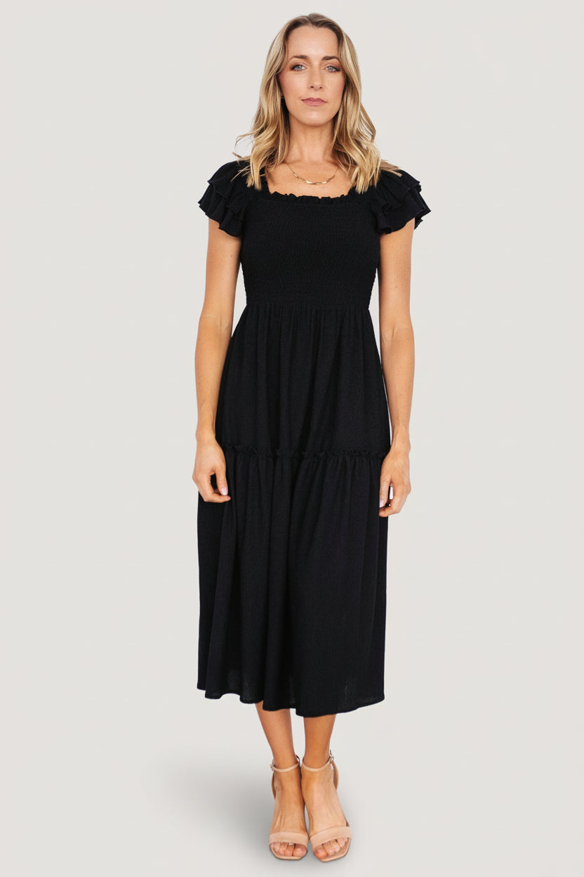 Jacie Smocked Midi Dress | Black - Image 5