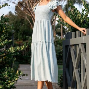 Jacie Smocked Midi Dress | Light Blue