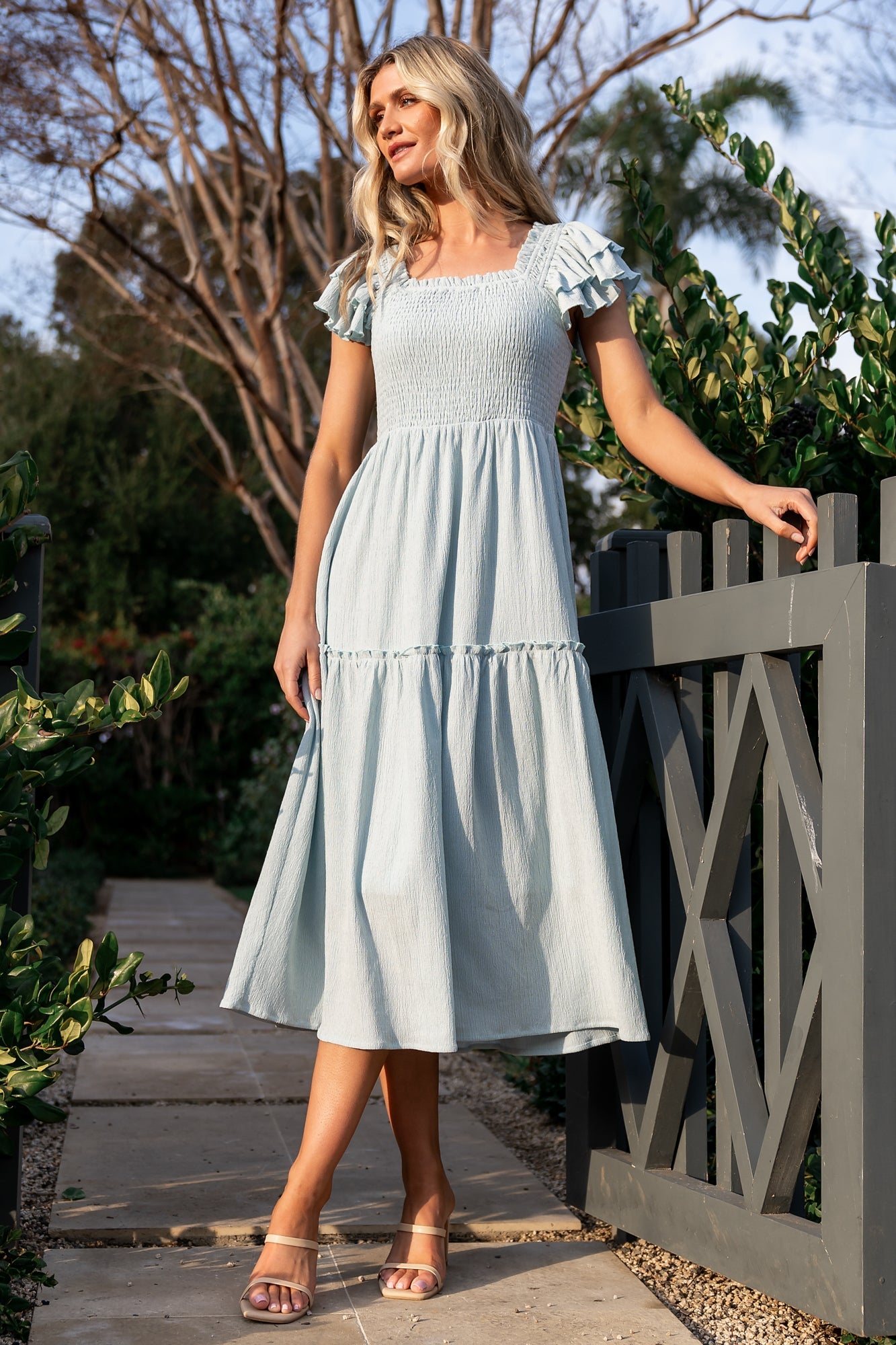 Jacie Smocked Midi Dress | Light Blue - Image 3
