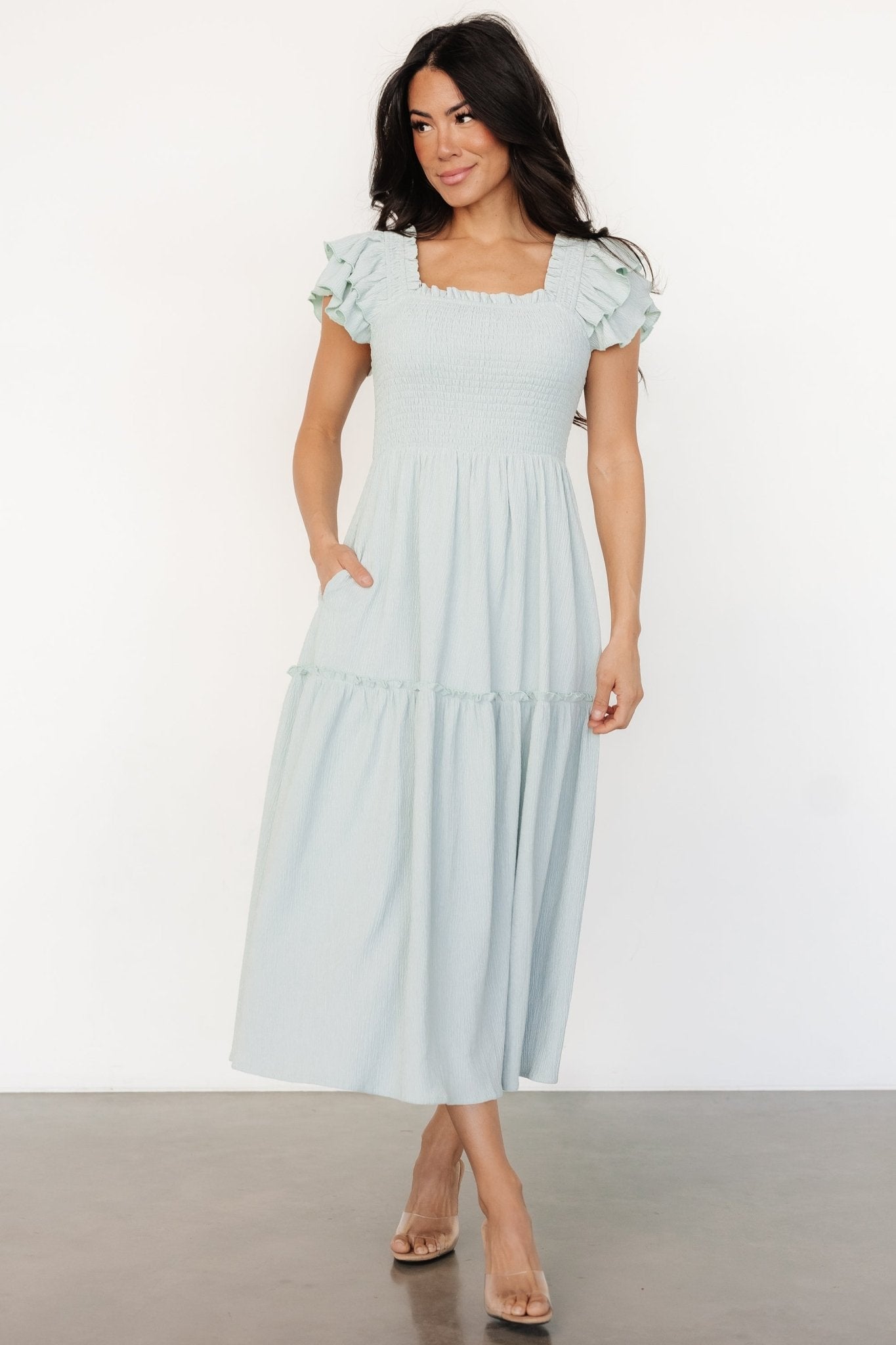 Jacie Smocked Midi Dress | Light Blue - Image 2