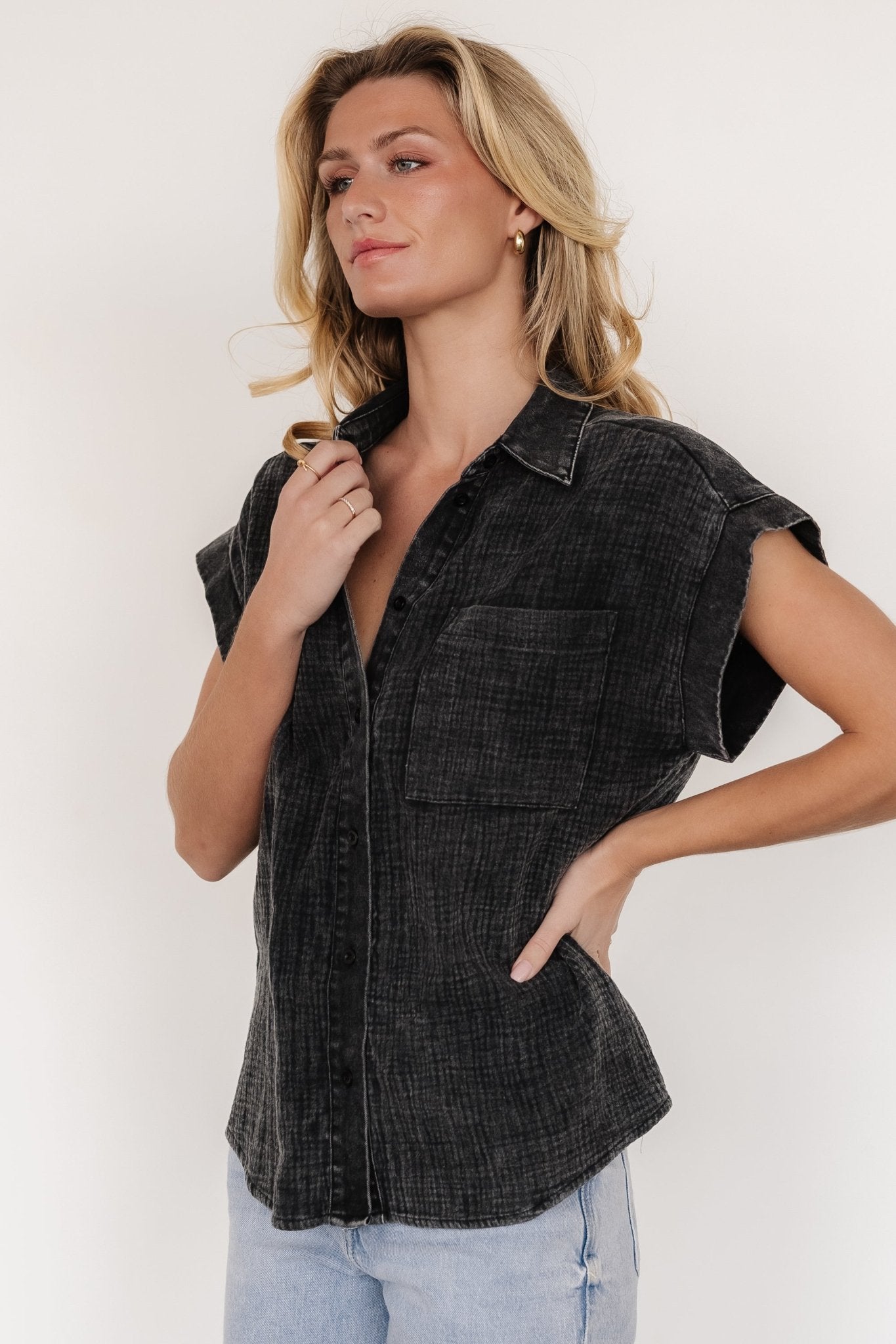 Jaye Button Top | Washed Black - Image 6